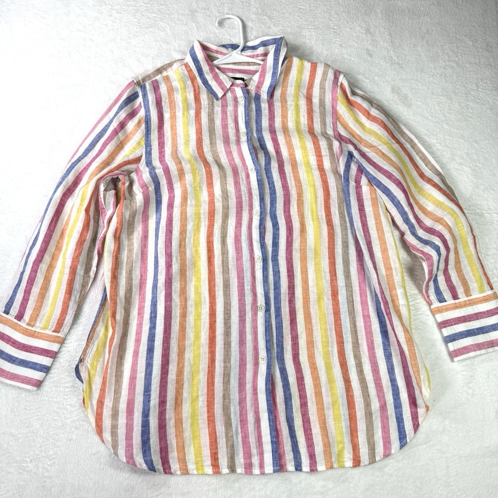 Talbots Shirt Womens Size XL Multi Rockport Striped 100% Linen Boyfriend Top
